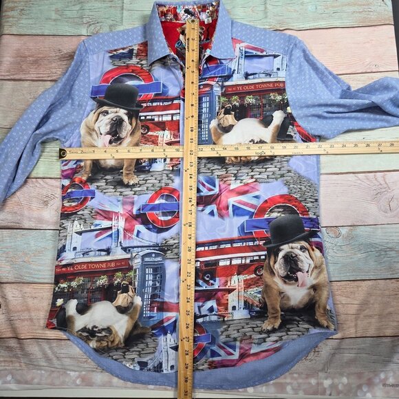 Robert Graham London Bulldog Print Long Sleeve Shirt M Cotton Casual Mens - Picture 7 of 9